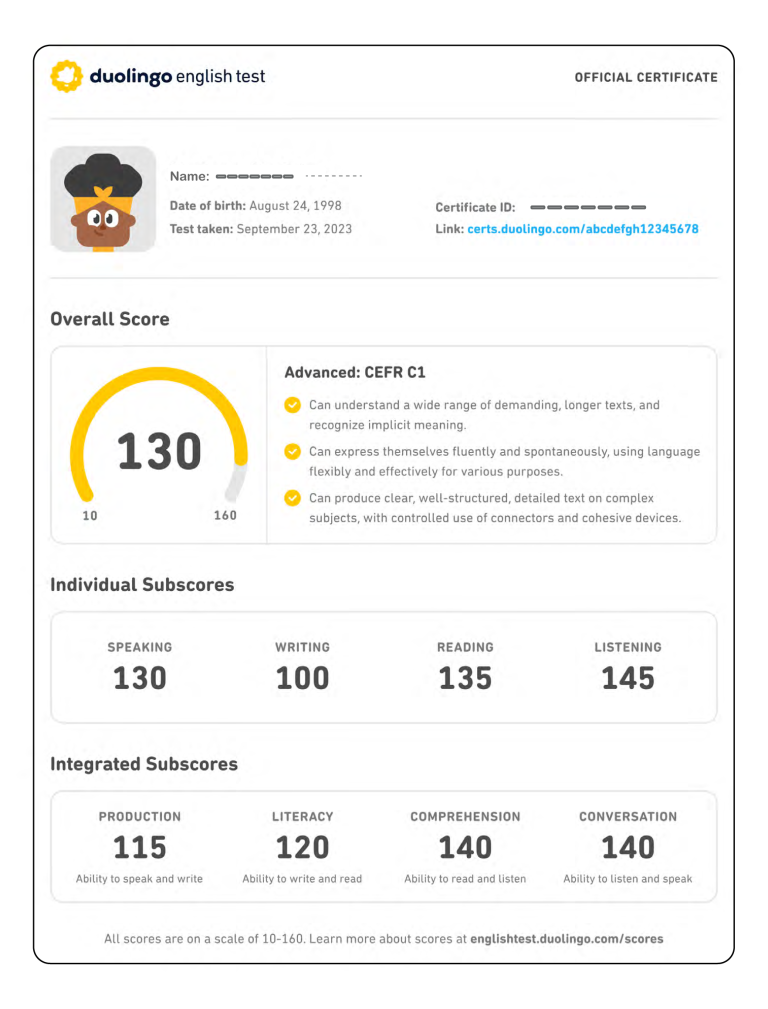 Duolingo English Test Scores: Chart & Score Card Guide